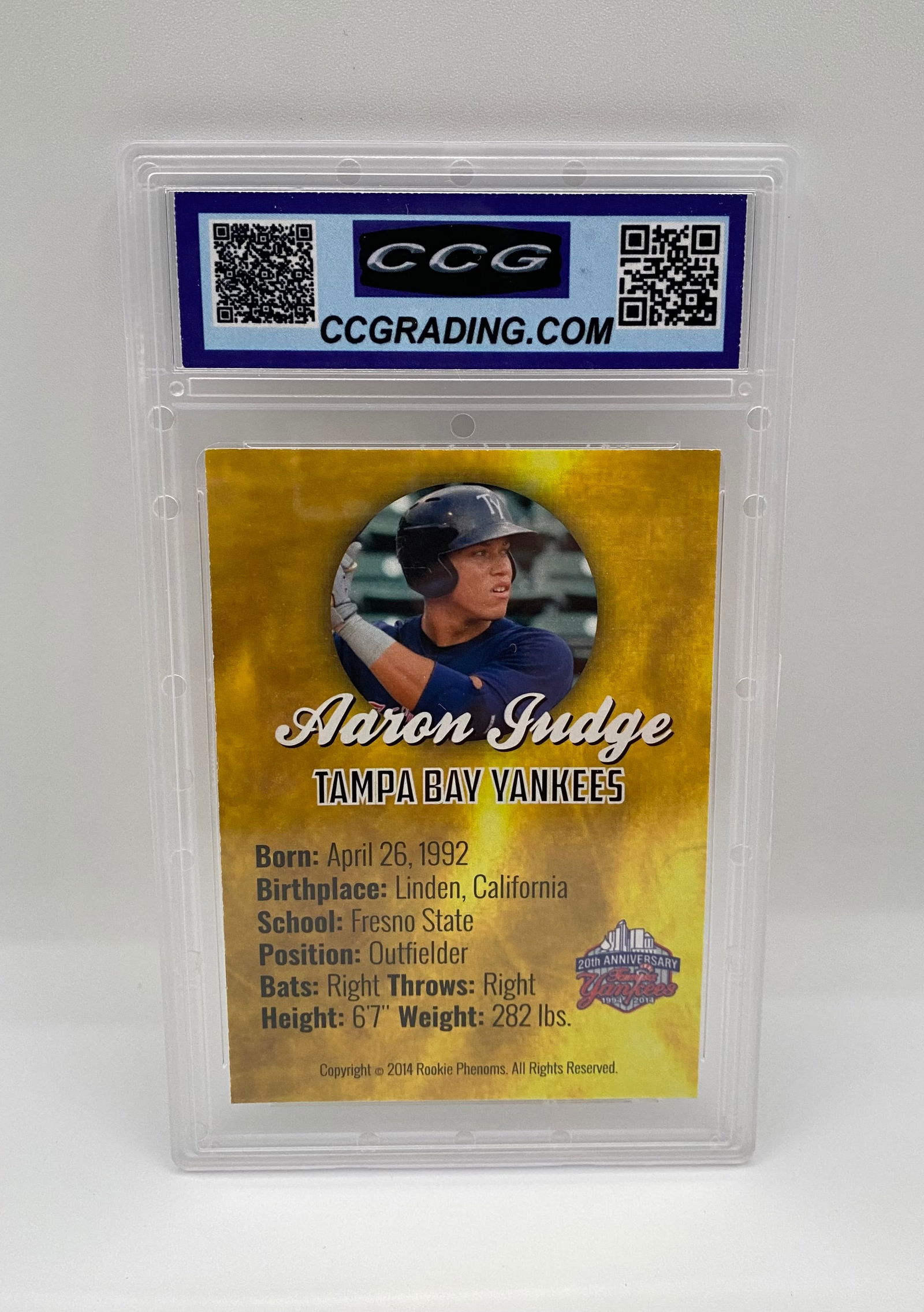 2014 Aaron Judge Rookie Phenoms Gold Custom Art Card - CCG Graded Gem Mint 10 - 2