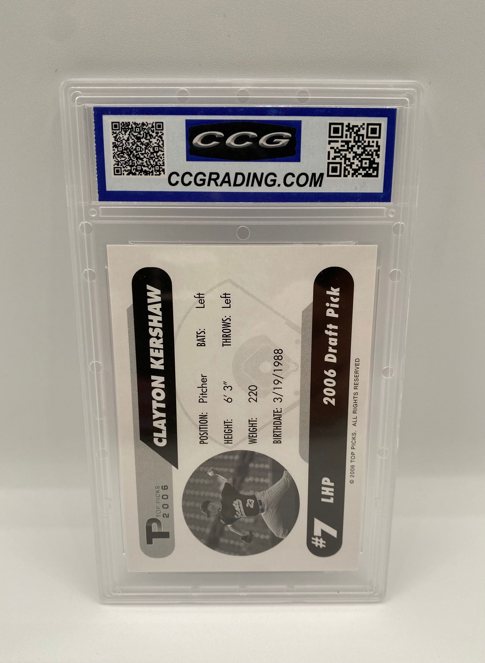 2006 Clayton Kershaw Top Picks Draft Pick Custom Art Card - CCG Graded Gem Mint 10 - 2