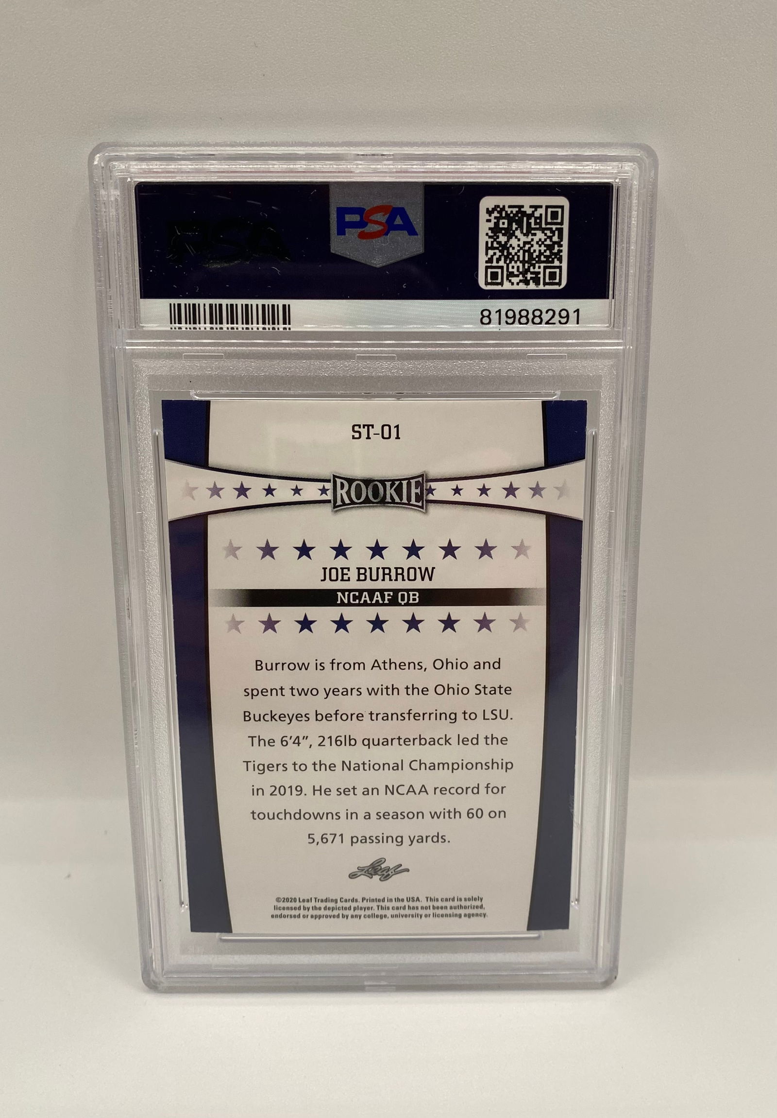 2020 Leaf Special Release Joe Burrow #ST01 Rookie Stars - PSA 9 MINT - 2