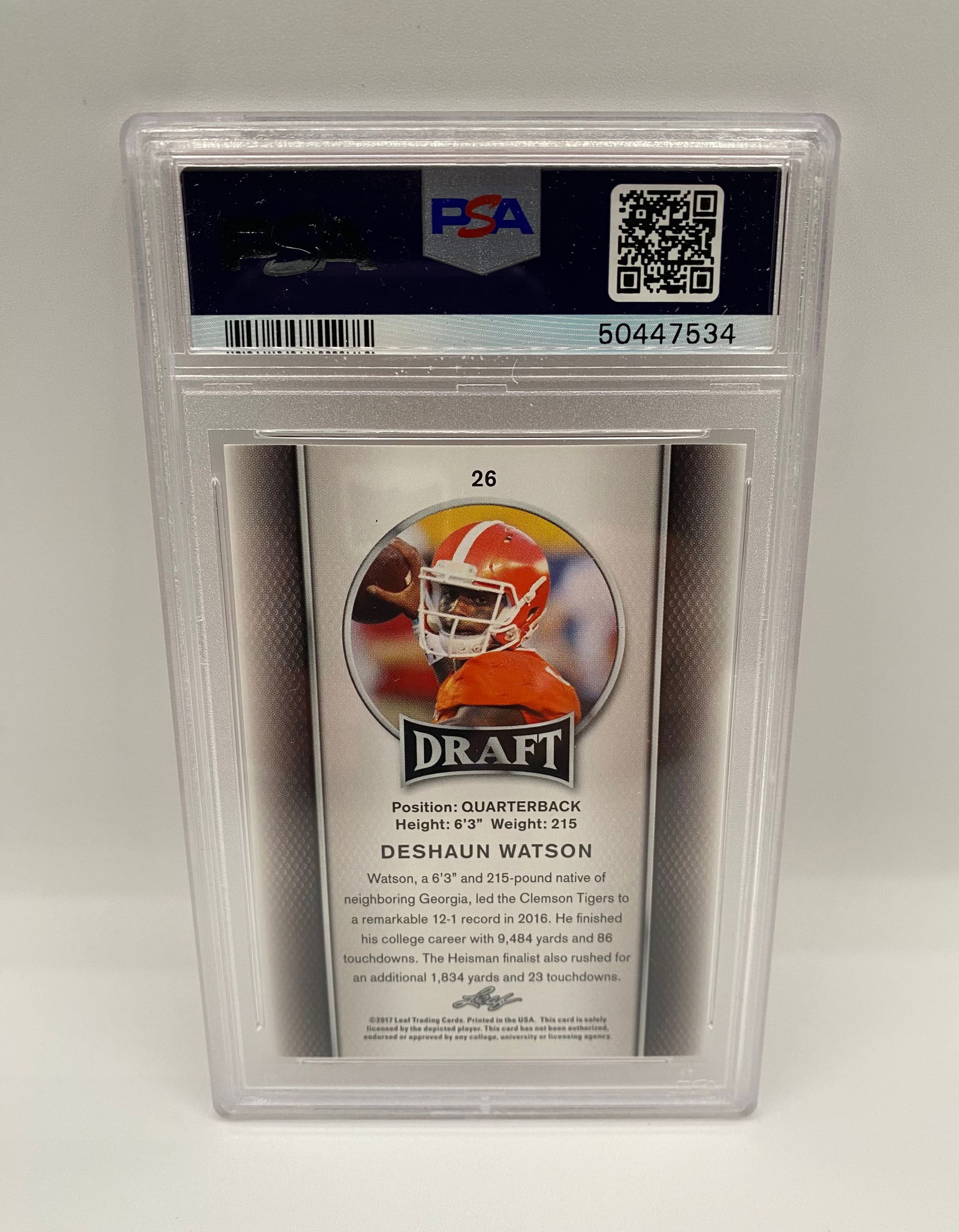 2017 Leaf Draft Deshaun Watson Gold #26 - PSA 10 GEM MINT - 2
