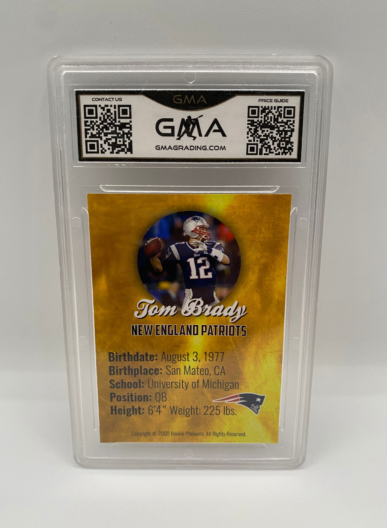 2000 Rookie Phenoms Custom Tom Brady #NNO Rookie Gold - GMA 10 GEM MT - 2