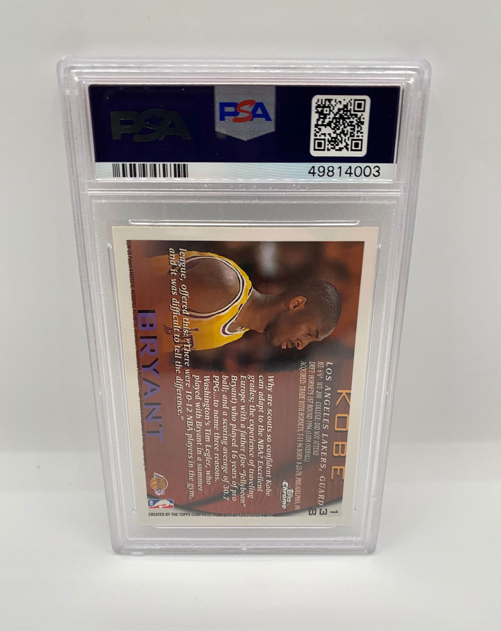 1996 Topps Chrome Kobe Bryant Rookie #138 PSA 8 NM-MT - 2