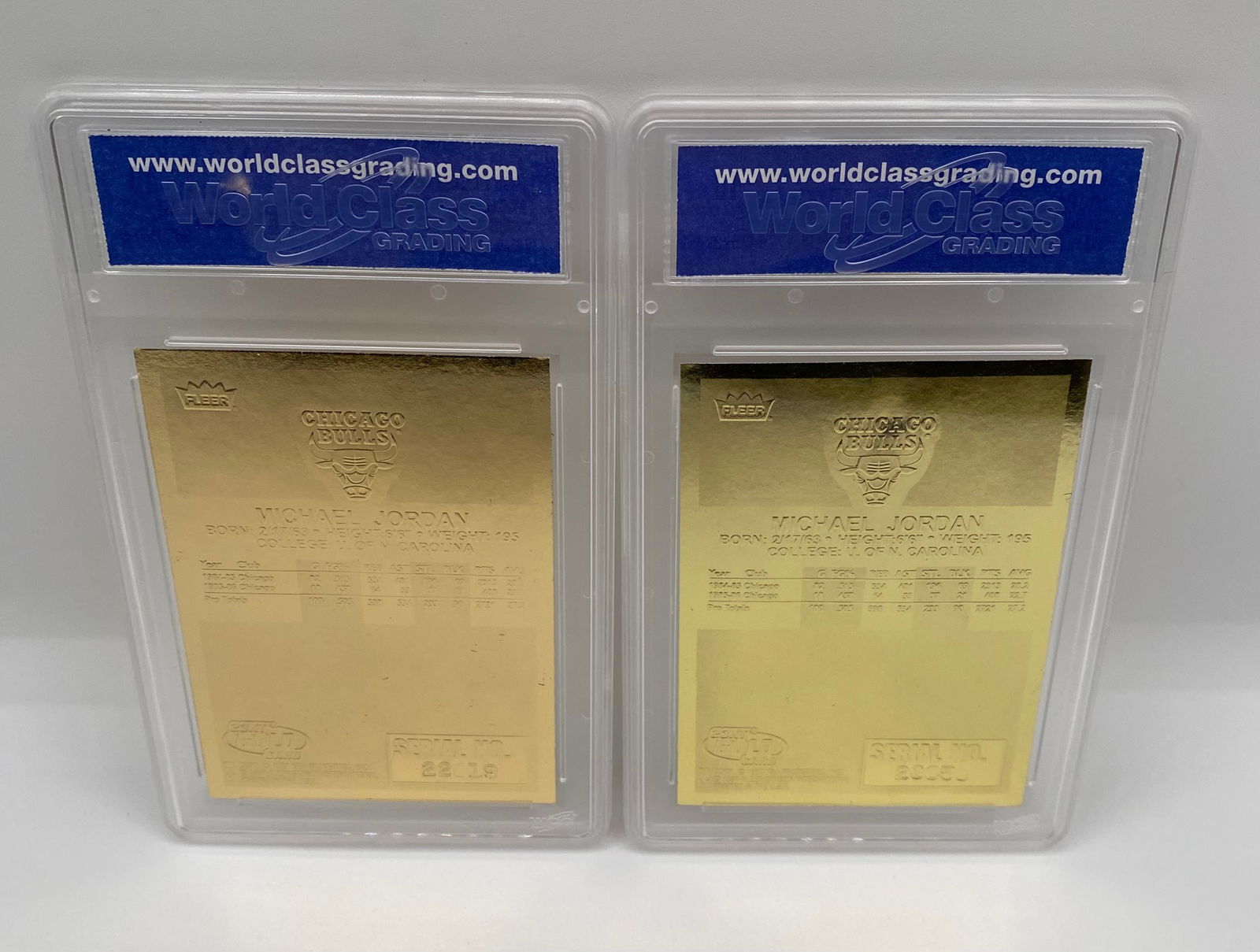 2) Michael Jordan 1998 Fleer 23KT Gold Tribute Cards - WCG 10 Gem-MT - 2