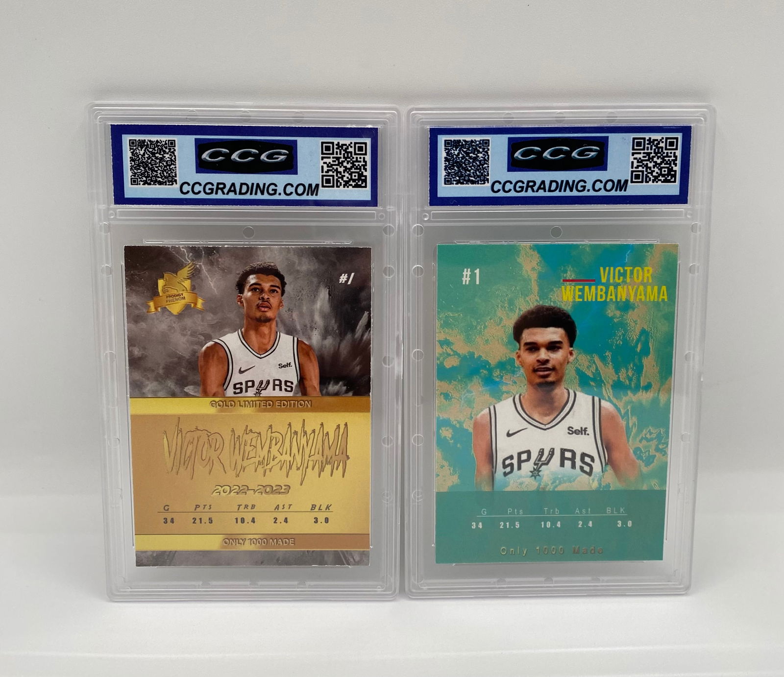 (2) Victor Wembanyama "Gold Lightning" Custom Rookie Cards - CCG 10 Gem-Mint - 2