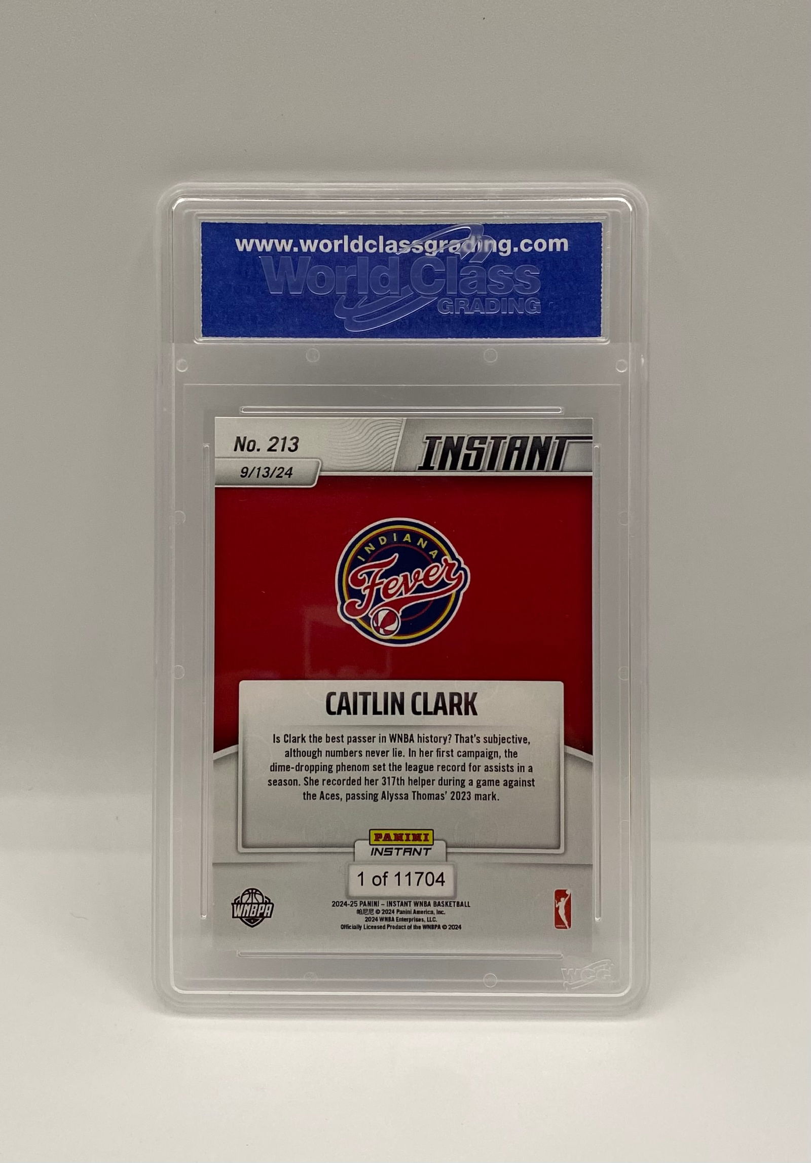 2024 Panini Instant Caitlin Clark Rookie #213 WCG 10 Gem Mint - Season Assist Record - 2