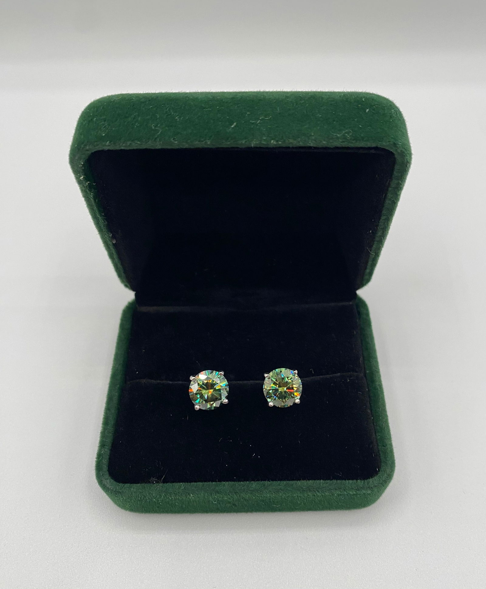 4.00 CTW Round Brilliant Cut Green Moissanite Stud Earrings - GRA Certified - 925 Silver (1 of 2)