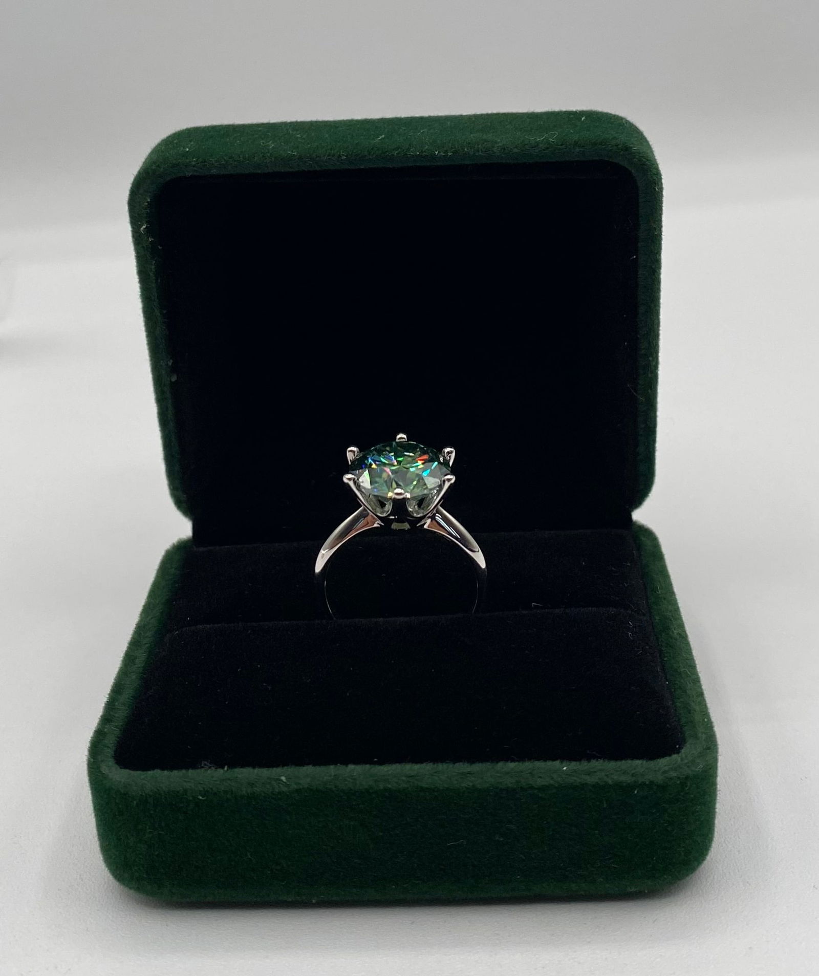 5.00 CT Blue-Green Moissanite Solitaire Ring - GRA Certified - White Gold Finish - 2