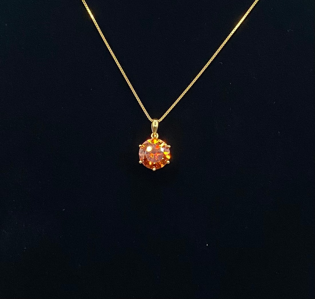 Deep Champagne Moissanite Solitaire Pendant – 18k Gold Plated Sterling Silver – GRA Cert - 2