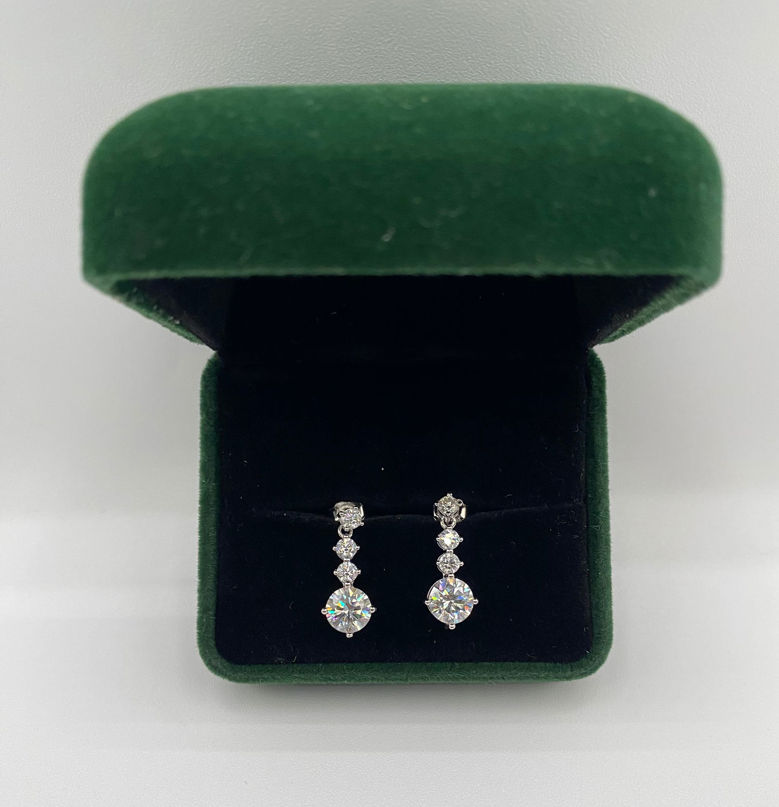 3.40 CTW Round Brilliant Moissanite Drop Earrings - 18K Gold over .925 Silver (GRA Certified) - 2