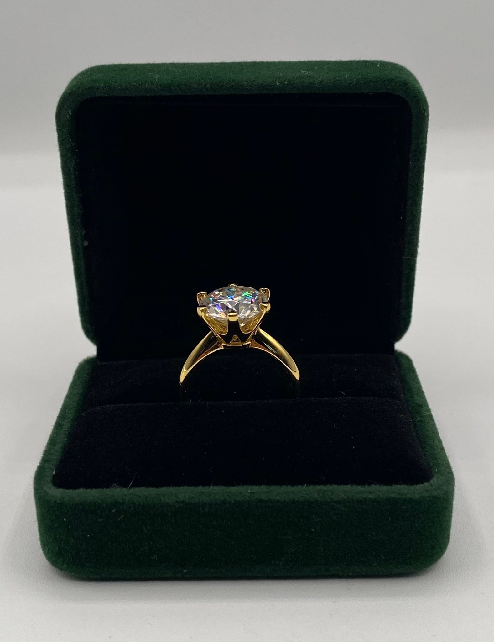 10.00 Carat Round Brilliant Cut Moissanite Ring - GRA Certified - 18k Yellow Gold over Silver - 2