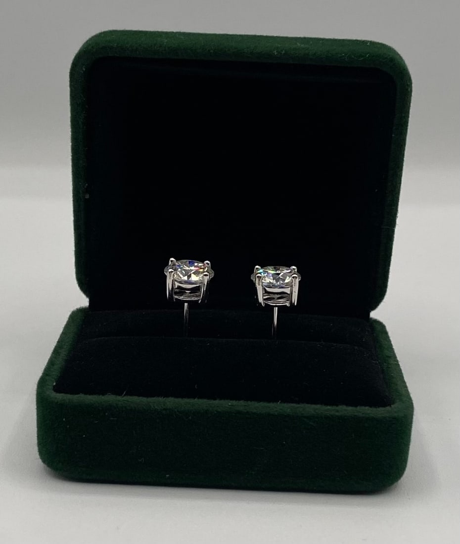 Stunning 6.00 CTW Round Brilliant Moissanite Stud Earrings - 18k Gold over Silver - 2