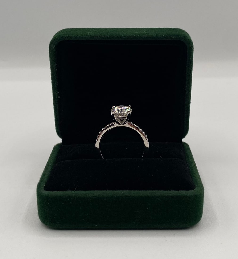 3.00 CTW Round Brilliant Cut Moissanite Solitaire Ring - GRA Certified - 18K White Gold Over Silver - 2