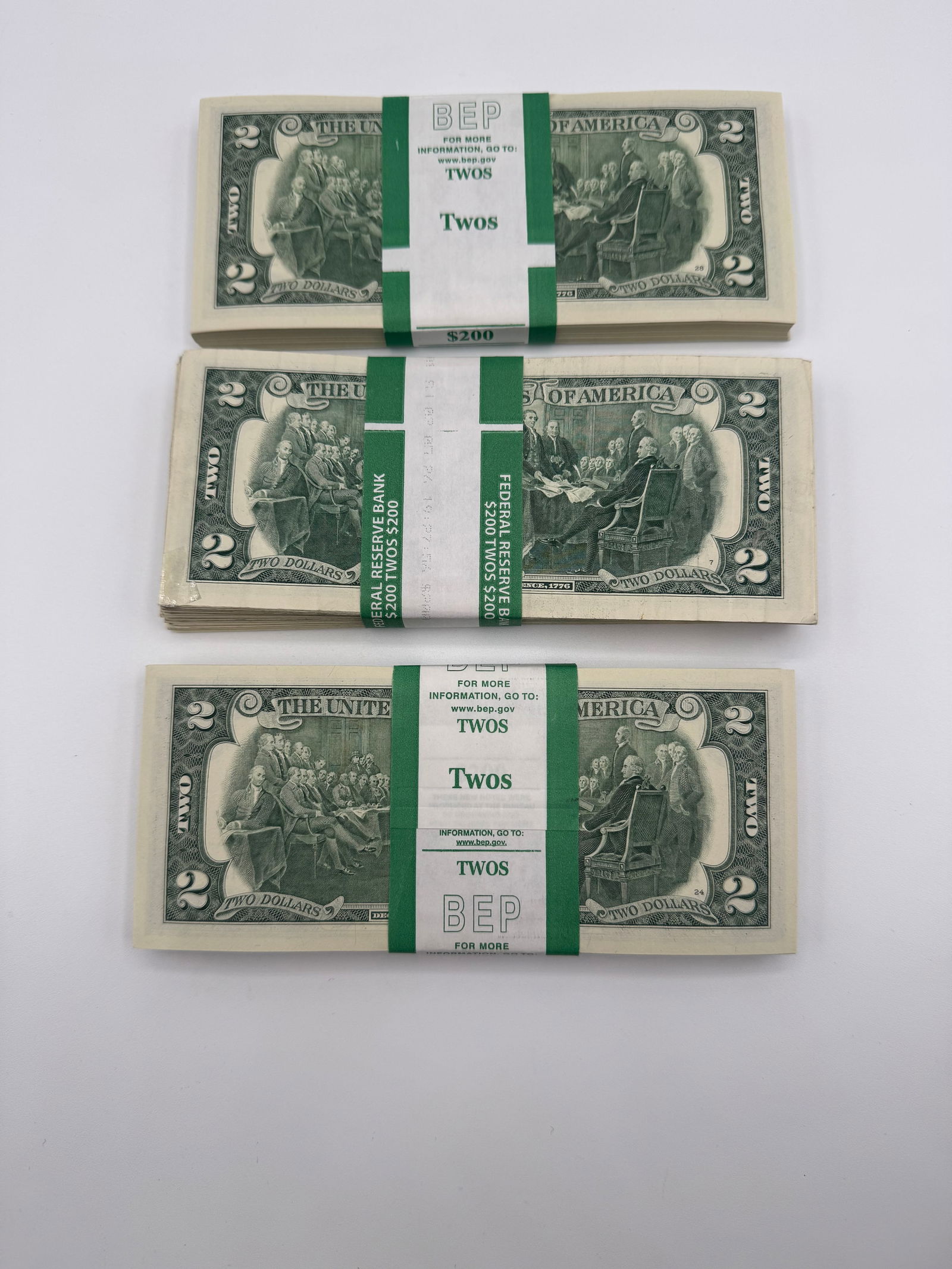 (3) Full $200 Packs of Series 2017A $2 Star/Sequential Bills - $600 Face Total - 2