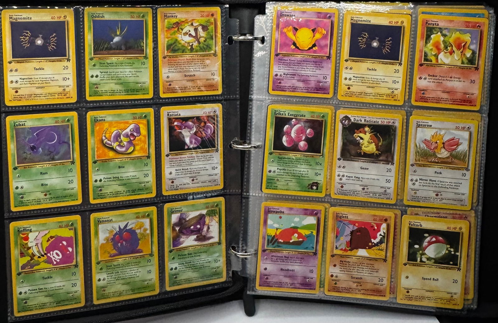 1st Edition Pokemon & More Pikachu, Squirtle , Charmander Cards Binder: A pristine time capsule for the serious set-completer. This binder features 200+ vintage Pokémon cards strictly from the 1999 and 1999–2000 Wizards of the Coast (WotC) era. 1st Editions
