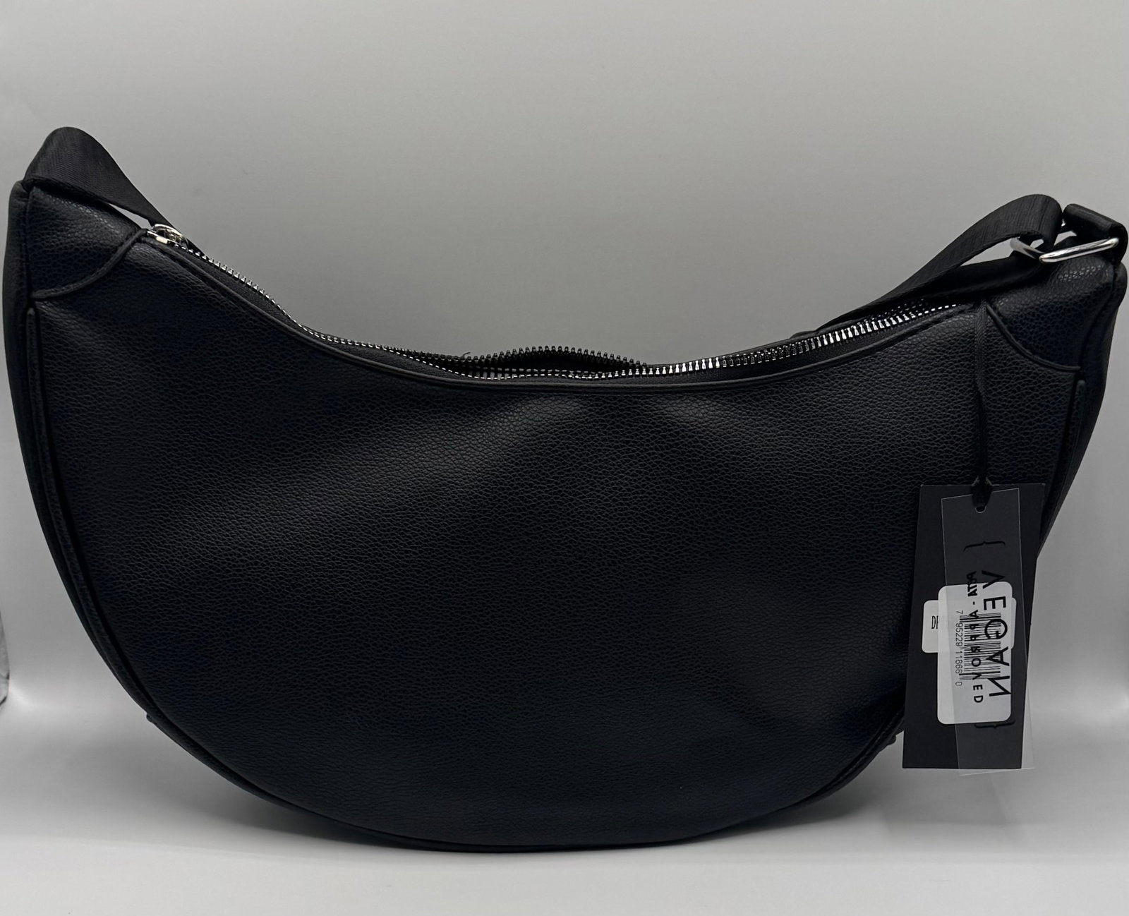 Quilted Black Crescent Vegan Leather Shoulder Bag - 3