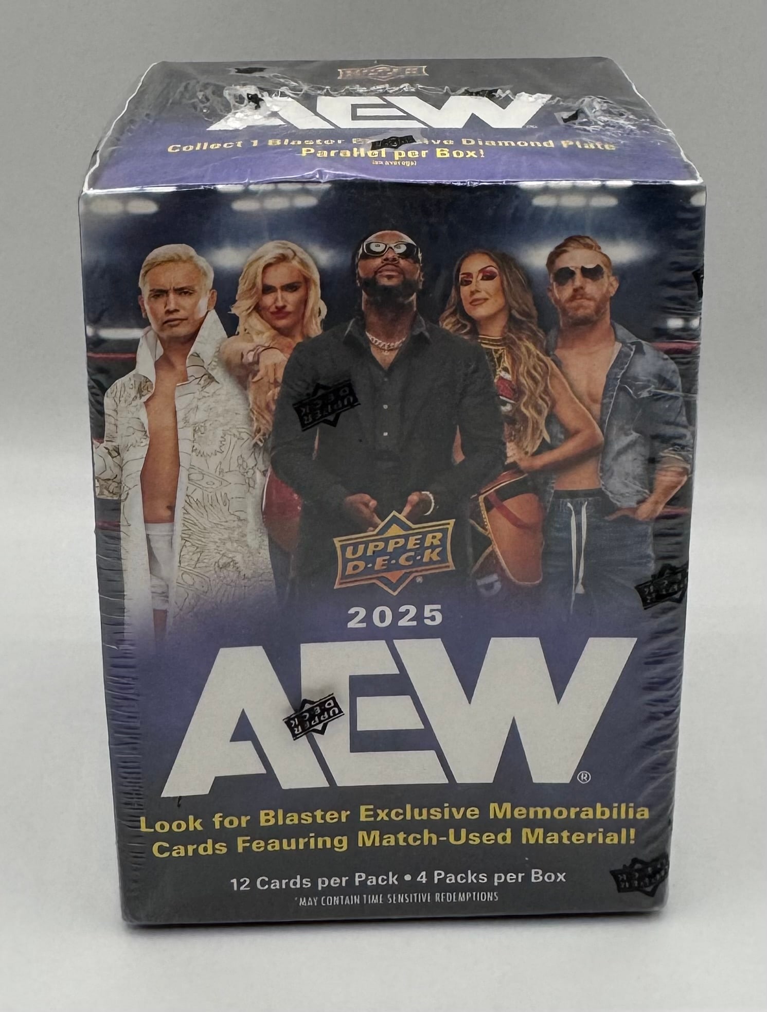 2025 Upper Deck AEW Wrestling Factory Sealed Blaster Box – 48 Trading Cards: Up for auction is a factory-sealed 2025 Upper Deck AEW Wrestling Blaster Box. This is the latest flagship release from Upper Deck, featuring the biggest stars of All Elite Wrestling. Each box