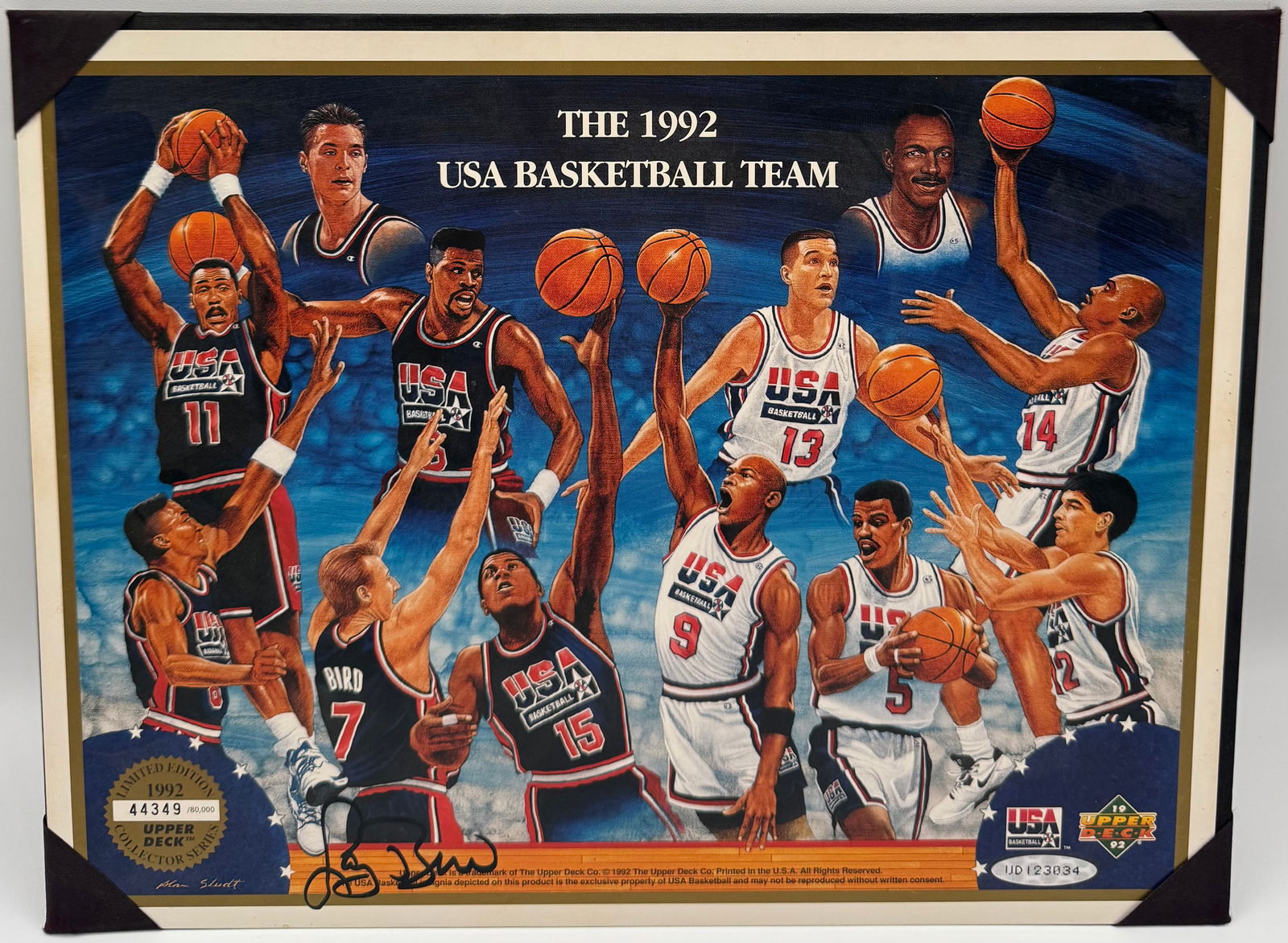 1992 Upper Deck USA Basketball Dream Team Limited Edition Lithograph – Signed by Larry Bird: Offered here is an iconic piece of Olympic history: a 1992 Upper Deck Collector Series "The 1992 USA Basketball Team" limited edition lithograph. This piece commemorates the legendary "Dream Team"