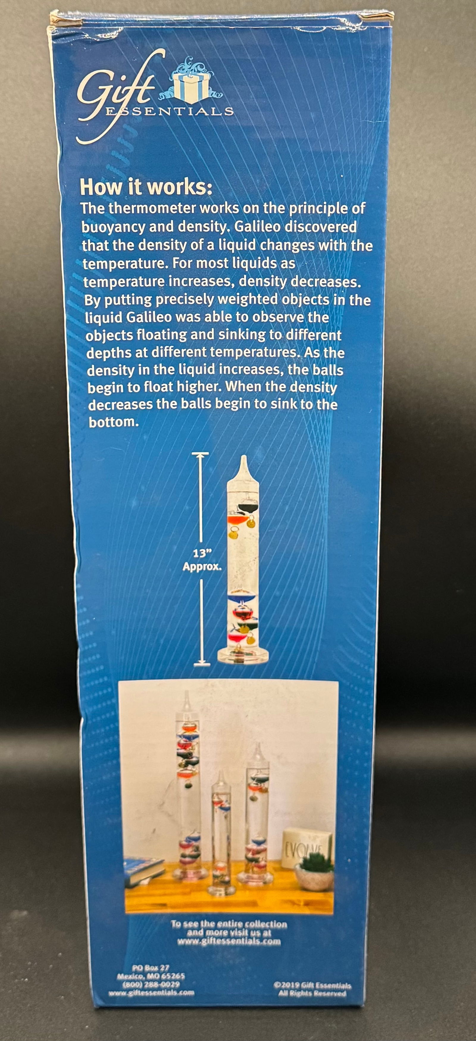 Gift Essentials Galileo Thermometer - Hand Blown Glass - 60° to 96°F - 3