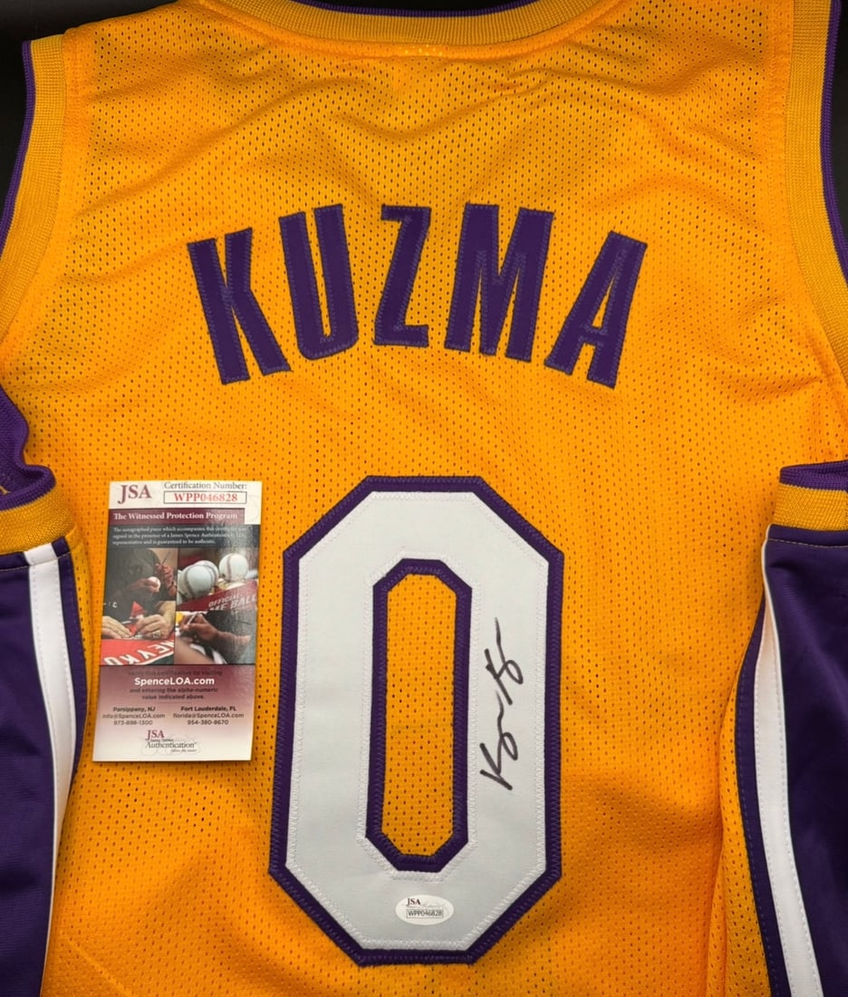 Kyle Kuzma Signed Los Angeles Lakers Jersey - JSA Witnessed Authentic: Player: Kyle Kuzma Team: Los Angeles Lakers Item: Custom-style stitched basketball jersey Authentication: James Spence Authentication (JSA) Witnessed Protection Program Certificate Number: