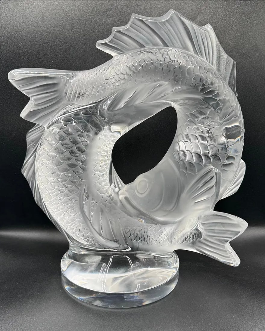 LALIQUE CRYSTAL DEUX POISSONS DOUBLE FISH FIGURE - SIGNED (1 of 7)