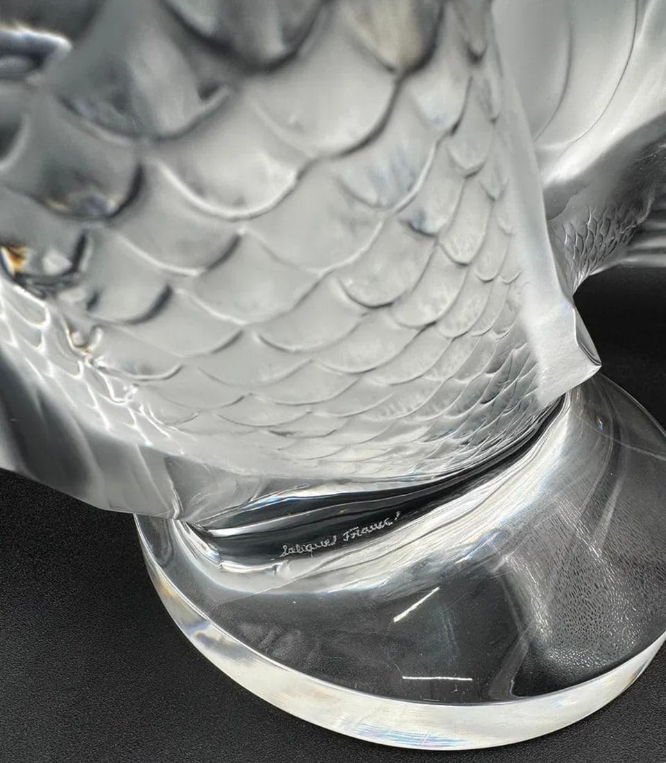 LALIQUE CRYSTAL DEUX POISSONS DOUBLE FISH FIGURE - SIGNED - 3