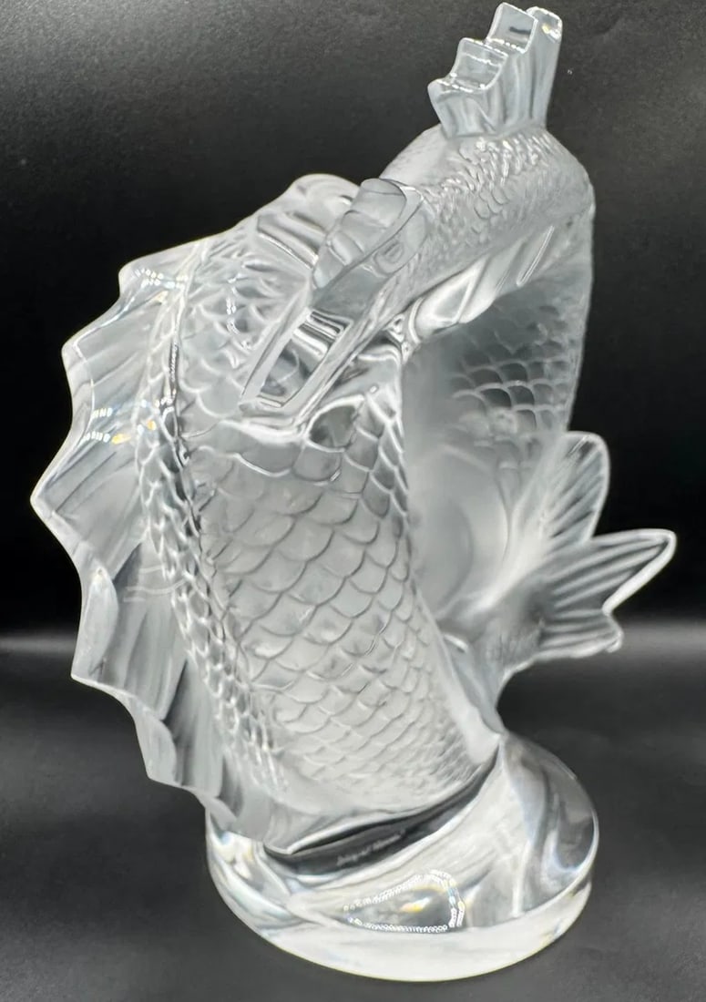 LALIQUE CRYSTAL DEUX POISSONS DOUBLE FISH FIGURE - SIGNED - 4