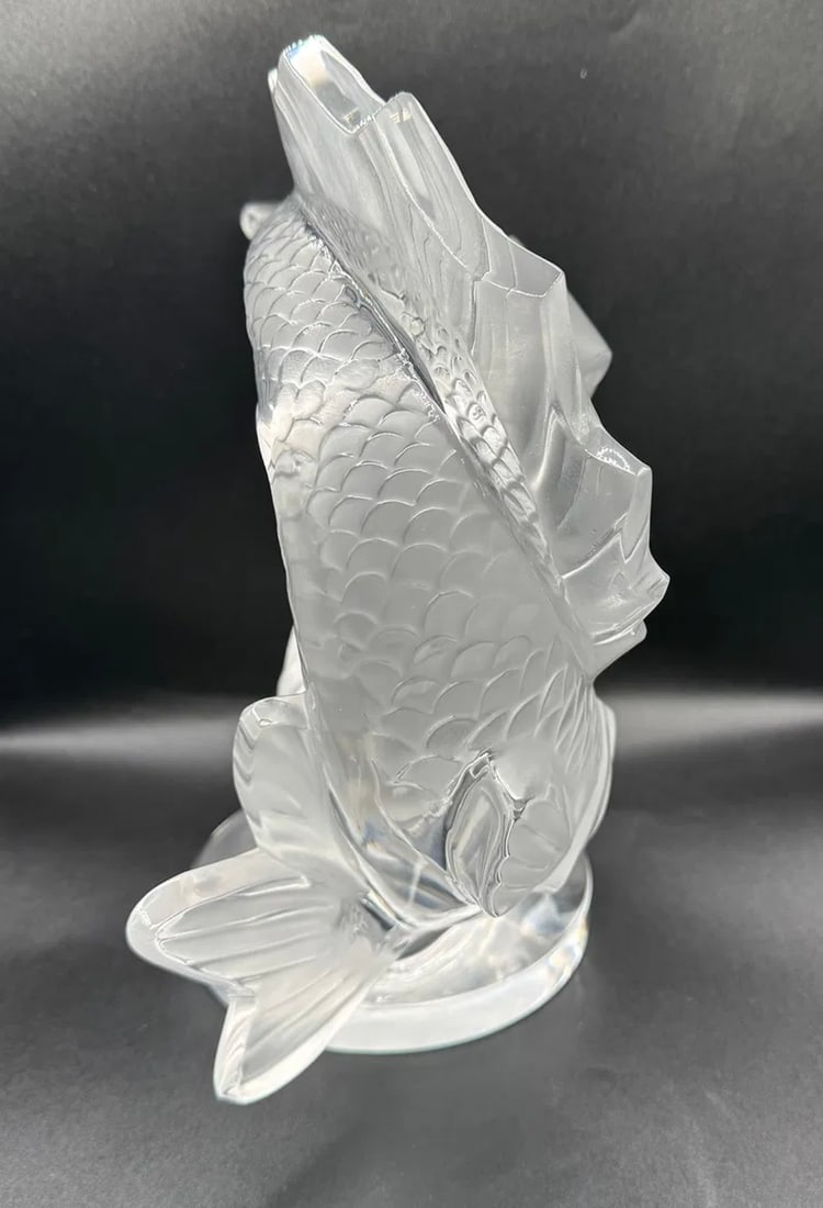 LALIQUE CRYSTAL DEUX POISSONS DOUBLE FISH FIGURE - SIGNED - 6