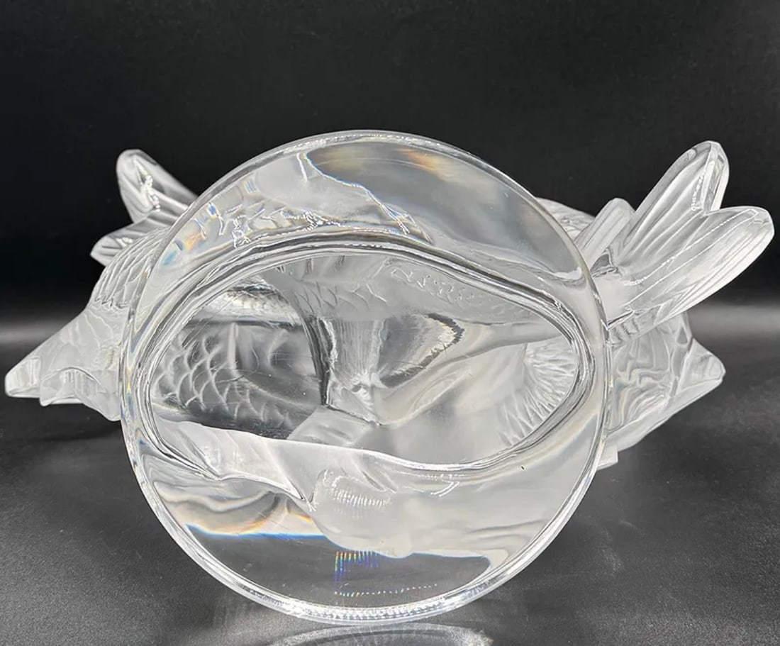 LALIQUE CRYSTAL DEUX POISSONS DOUBLE FISH FIGURE - SIGNED - 7