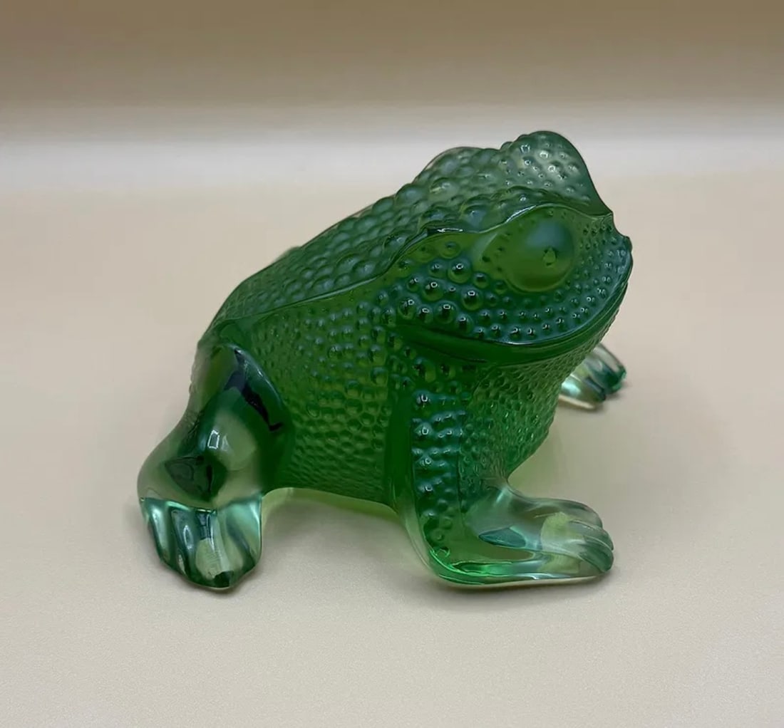 Lalique Green Frog Toad Gregoire Signed - 2