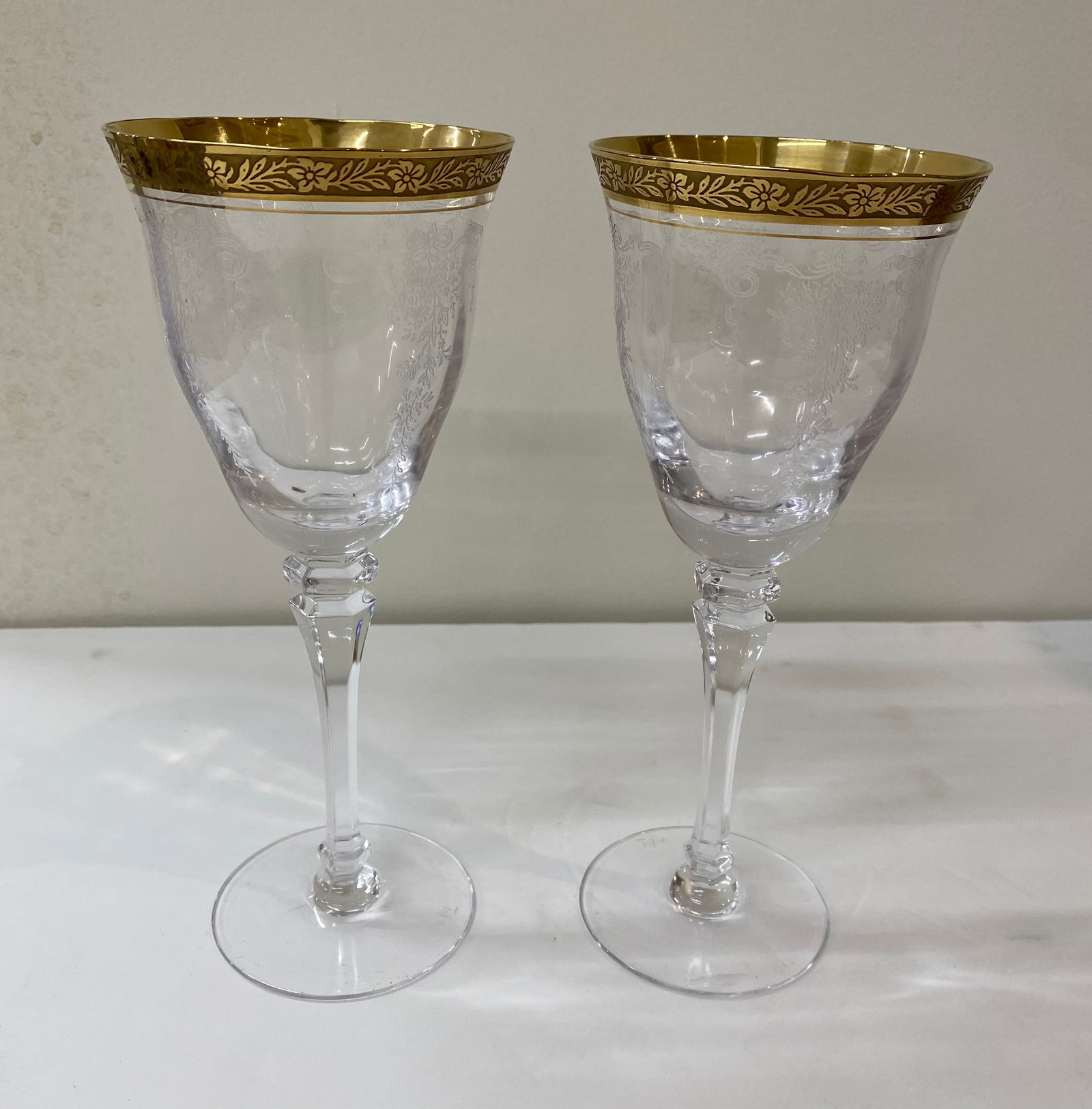 of Vintage Etched Crystal Wine Glasses with 24K Gold Encrusted Rims (1 of 1)