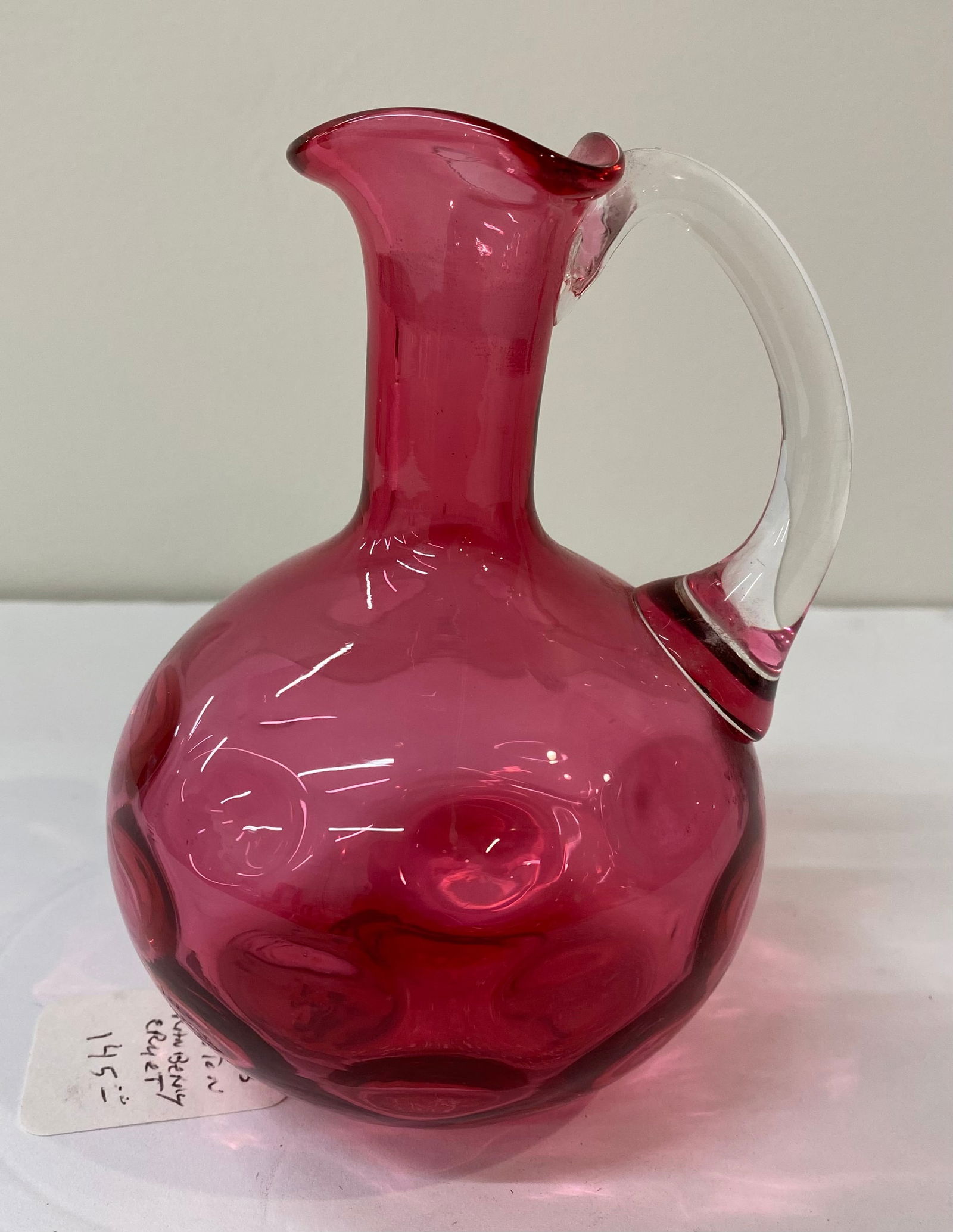 Antique Cranberry Glass Thumbprint Pitcher with Applied Clear Handle (1 of 1)