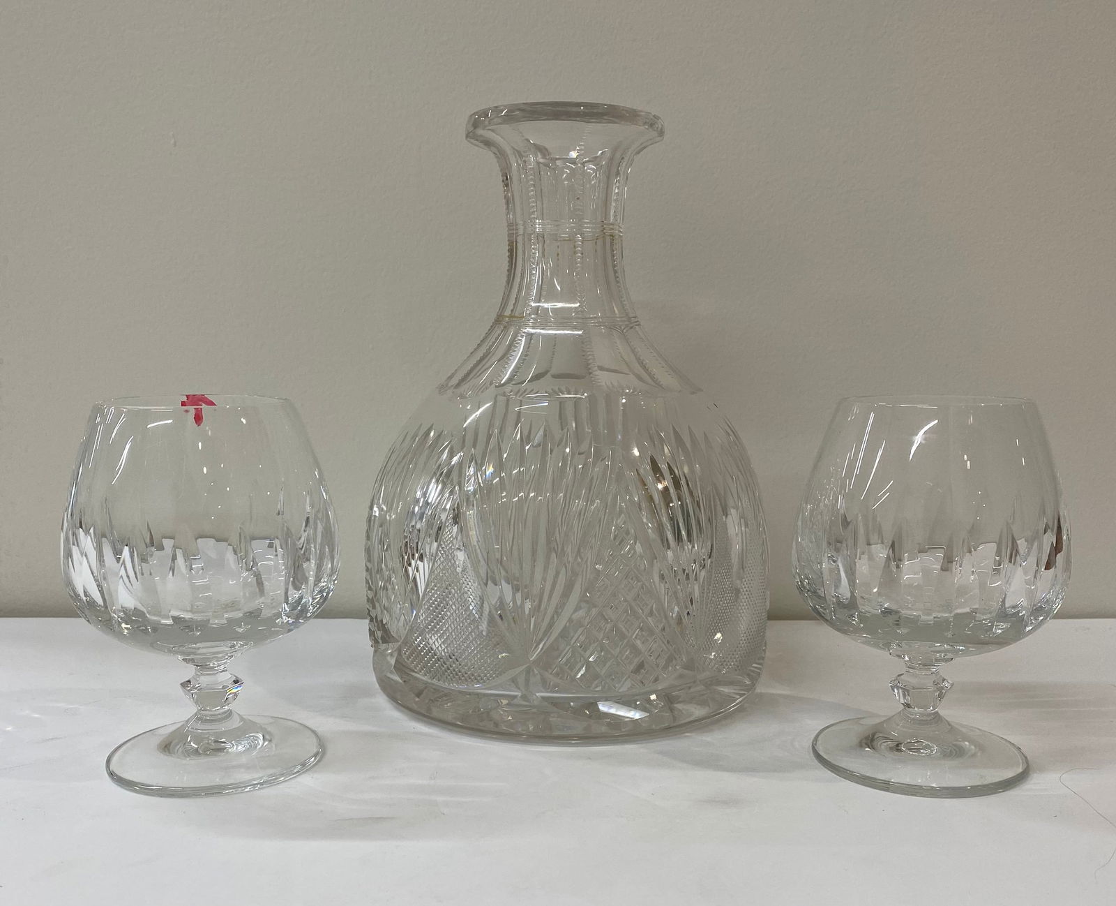 Vintage Cut Crystal Spirits Decanter with Two Brandy Snifters (1 of 1)