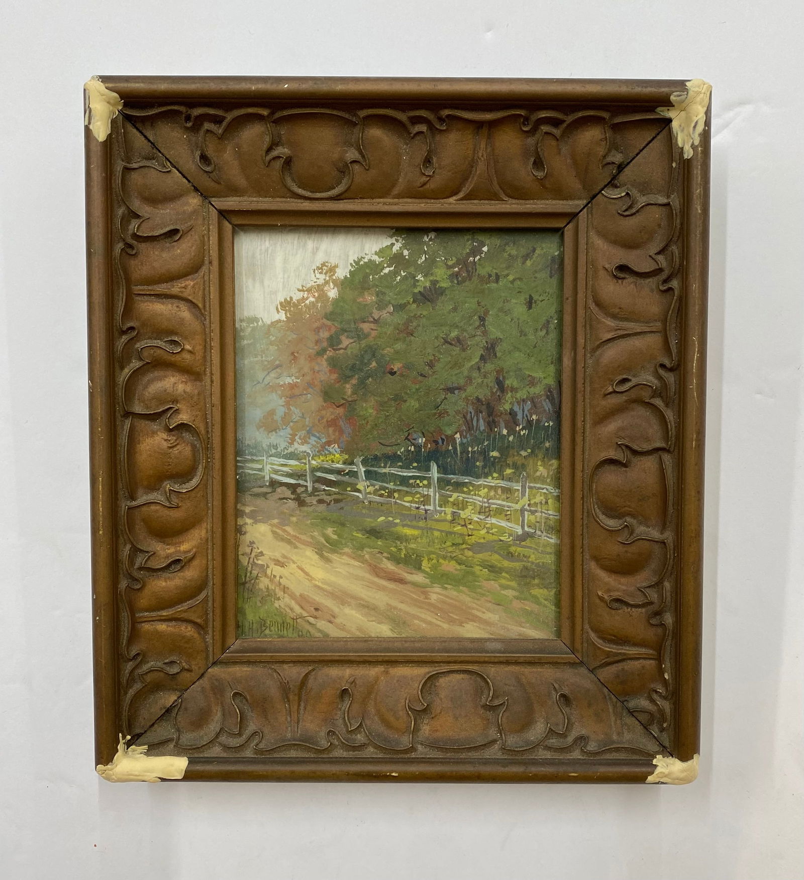 Antique Landscape Miniature Oil/Gouache in Ornate Gilt Frame (1 of 1)