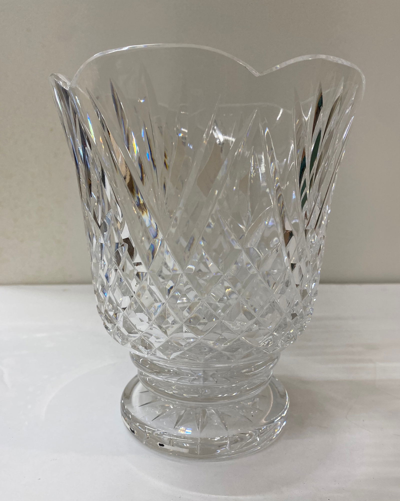 Large Brilliant Cut Style Lead Crystal Footed Scalloped Vase (1 of 1)
