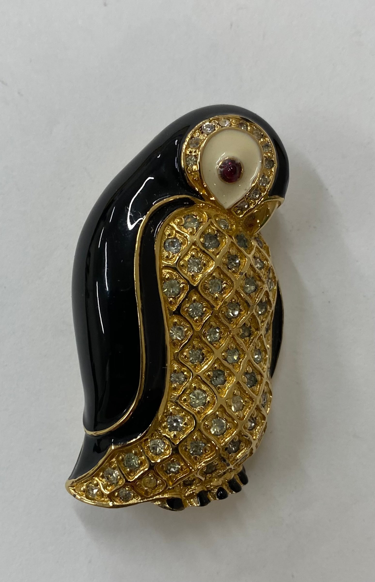 Judith Leiber Vintage Gold-Tone Enamel & Pave Crystal Penguin Brooch (1 of 1)