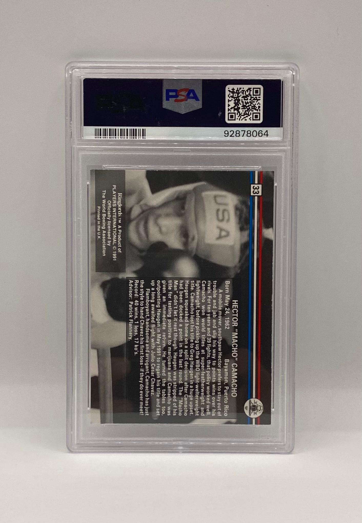 1991 Players Inter. Hector "Macho" Camacho Ringlords-U.K. #33 – PSA 9 MINT - 2