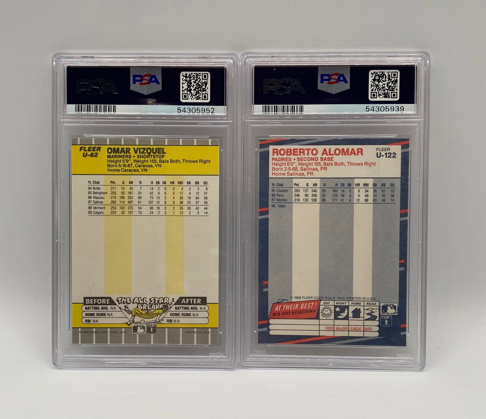 Omar Vizquel & Roberto Alomar Fleer Update Rookie Pair - PSA 9 Mint - 2