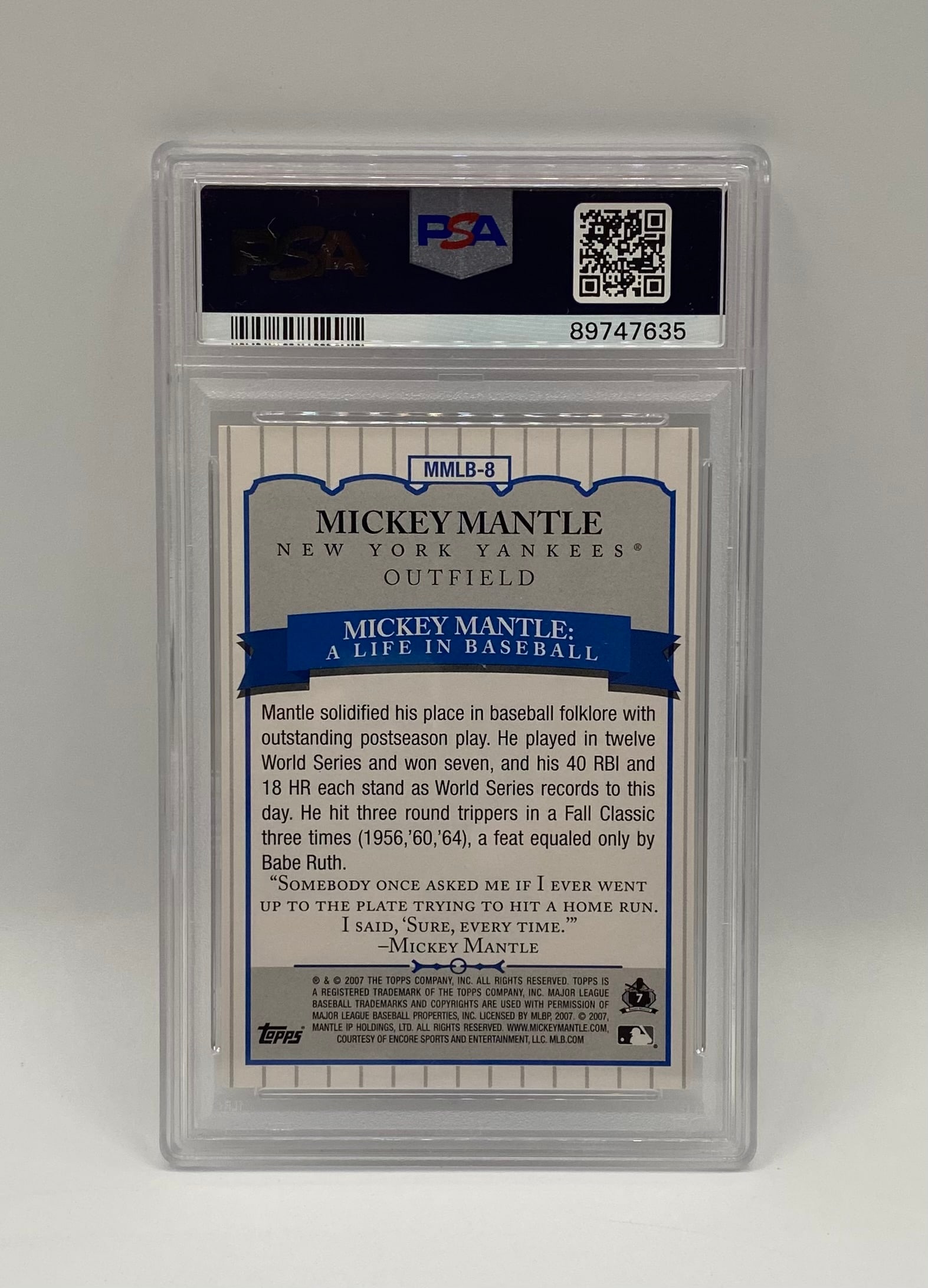 2007 Topps Mickey Mantle A Life In Baseball - 2