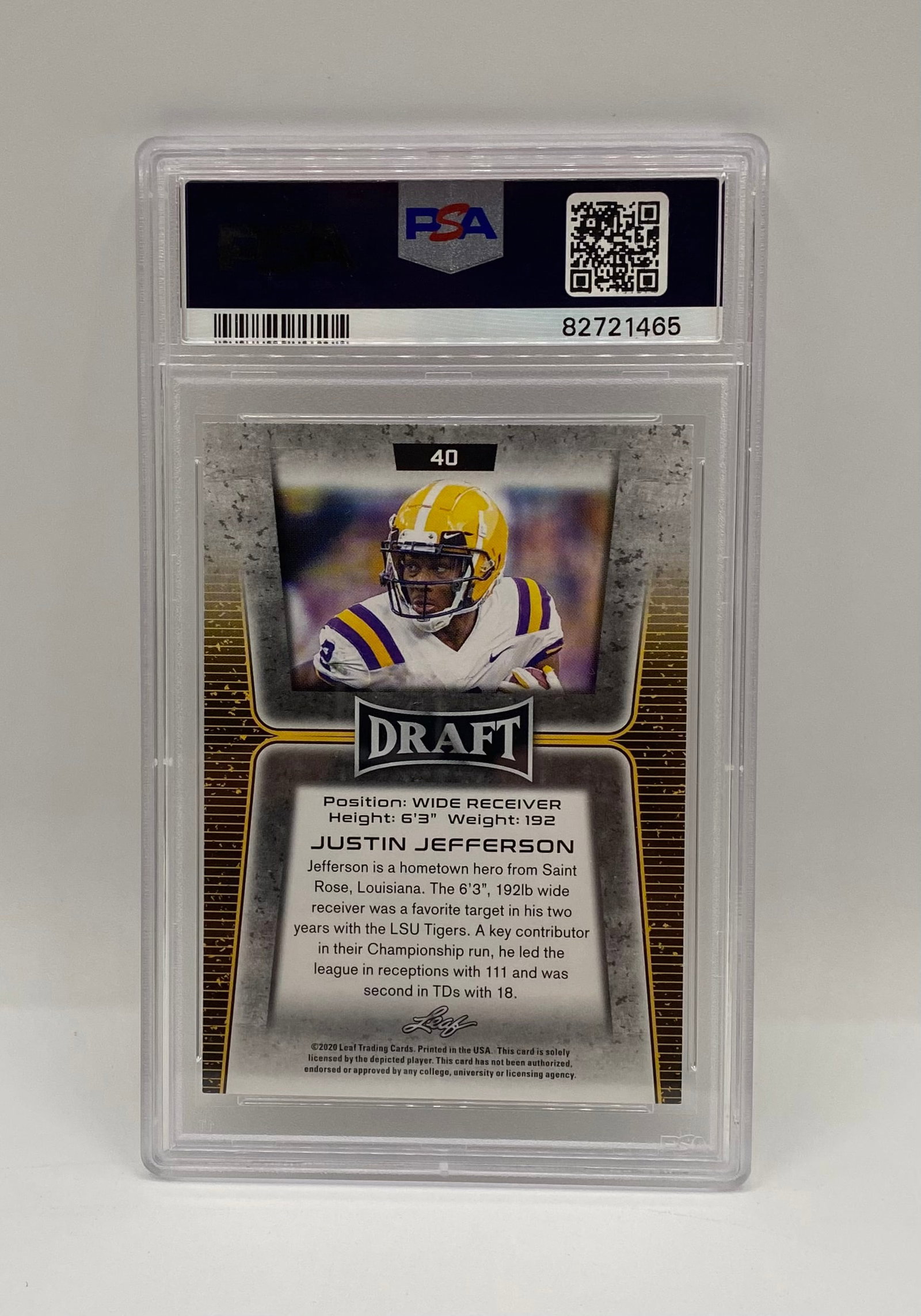 2020 Leaf Draft Justin Jefferson Gold Parallel - 2