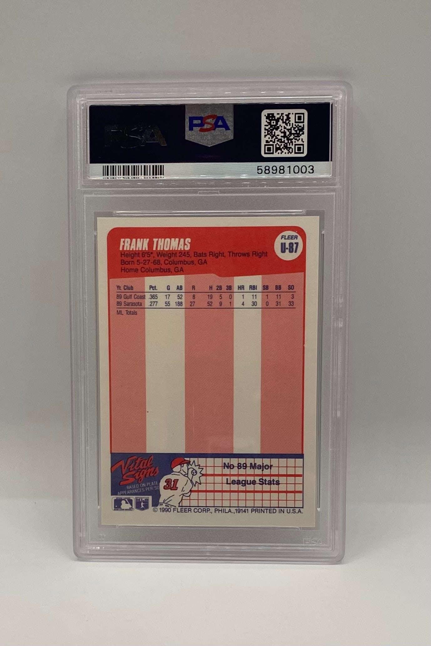 1990 Fleer Update Frank Thomas Rookie PSA 10 GEM MT - 2