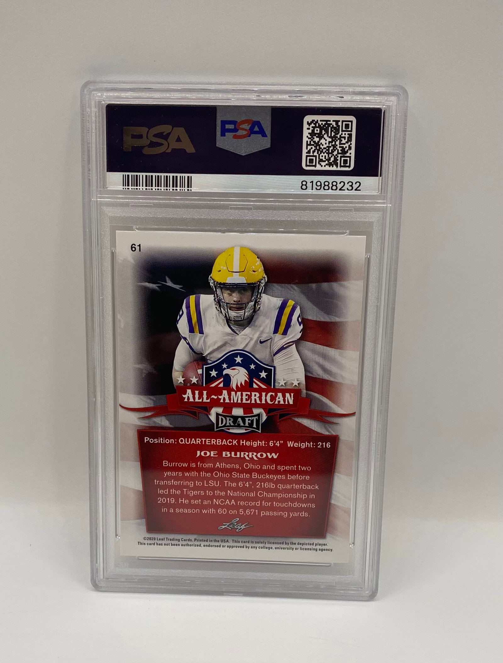 Joe Burrow 2020 Leaf Draft Gold #61 - PSA 10 Gem Mint - 2