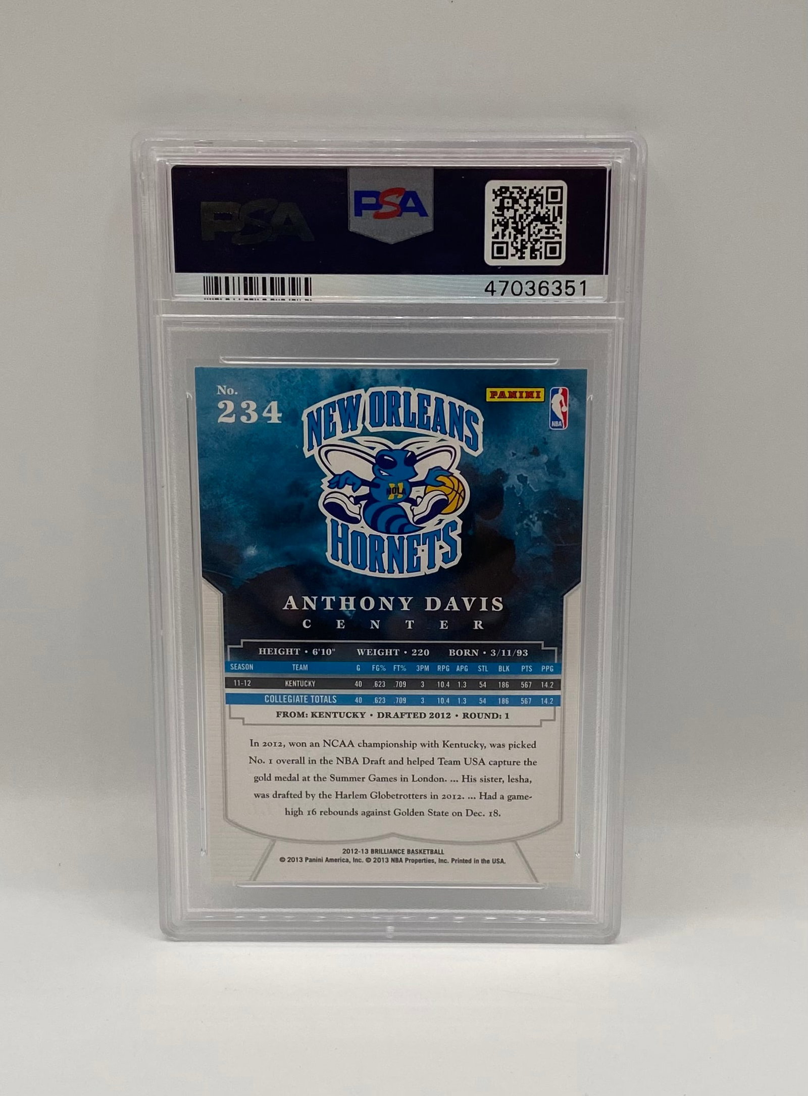 2012 Panini Brilliance Anthony Davis Rookie PSA 10 Gem-MT - 2