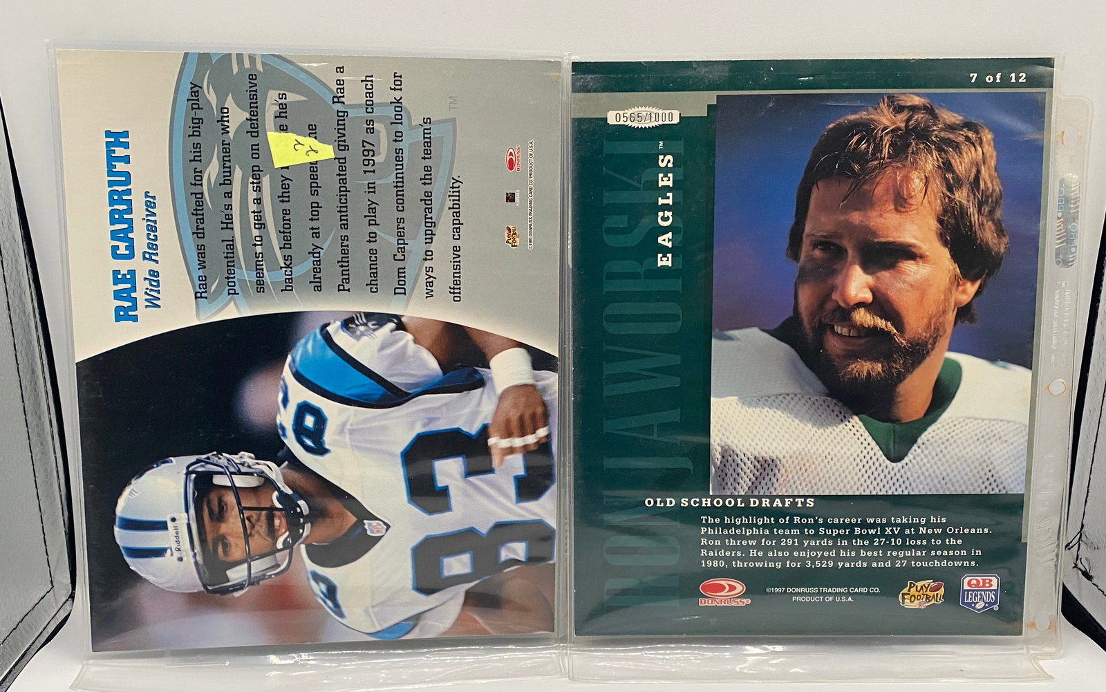 1997 Leaf "Authentic Signature" Football Cards - Ron Jaworski & Rae Carruth - 2