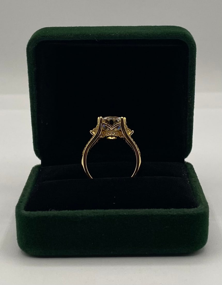 5.00ct Round Cut Moissanite Ring 18k Yellow Gold Plated Silver GRA Size 7.5 - 2