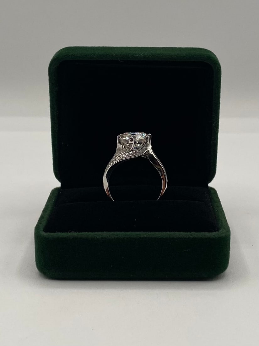5.00ct Round Cut Moissanite Ring 18k White Gold Plated Silver GRA Size 8 - 2