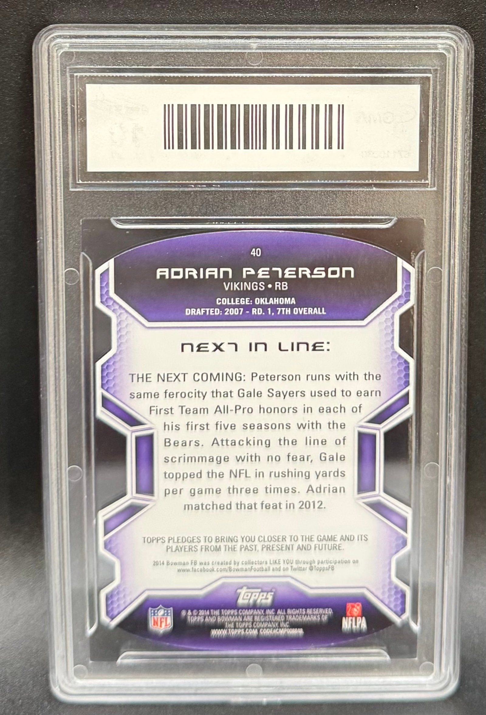2014 Bowman Adrian Peterson #40 Next In Line Die-Cut GMA 10 Gem - 2