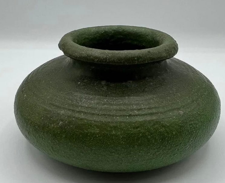 Antique Grueby Faience Arts & Crafts Matte Green Onion Vase – Impressed Lotus Mark - 2