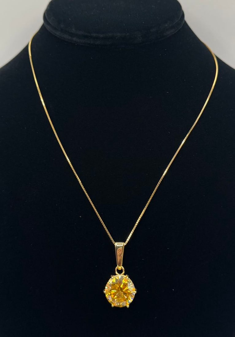 10.00ct Round Brilliant Cut Golden Yellow Moissanite Pendant Necklace - 2