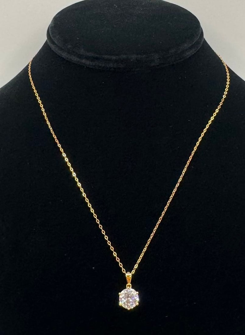 Moissanite Pendant Necklace - 18k Gold Finish - GRA Certified - 2