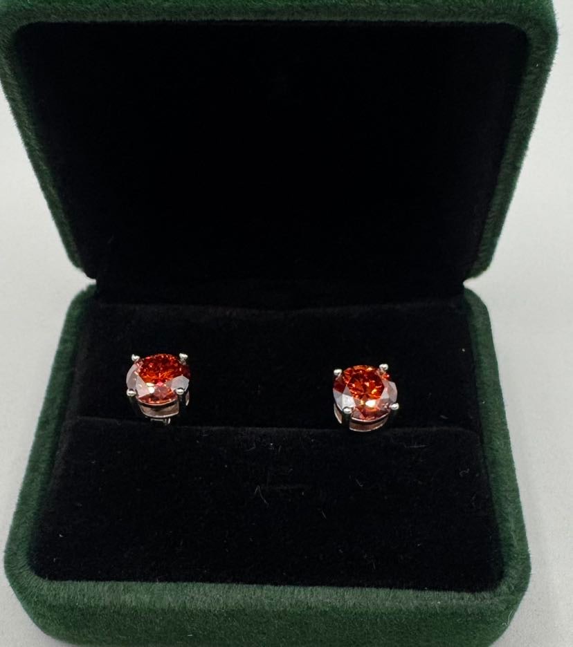 4.00 CTW Pomegranate Red Moissanite Stud Earrings - 18K Gold Finish - GRA Certified - 2